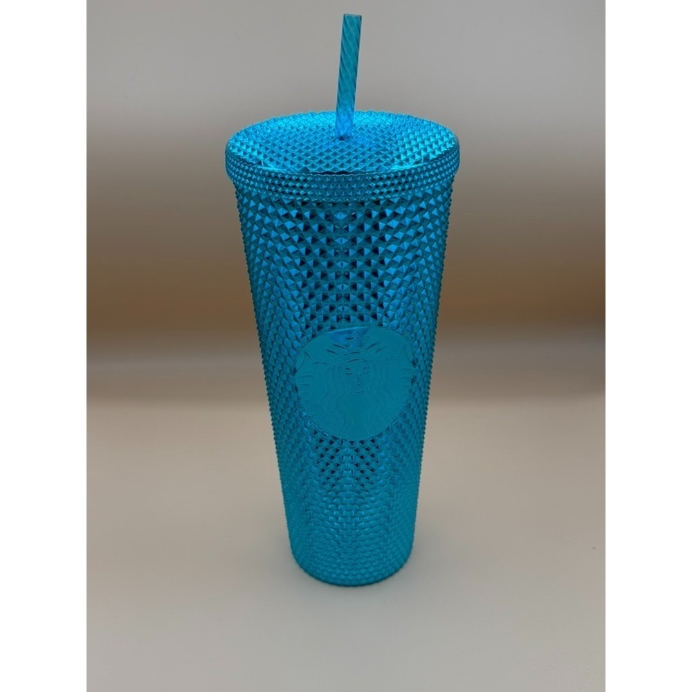 Starbucks Blue Aqua Bling Studded Tumbler 24oz Venti Cold Cup w/ Straw